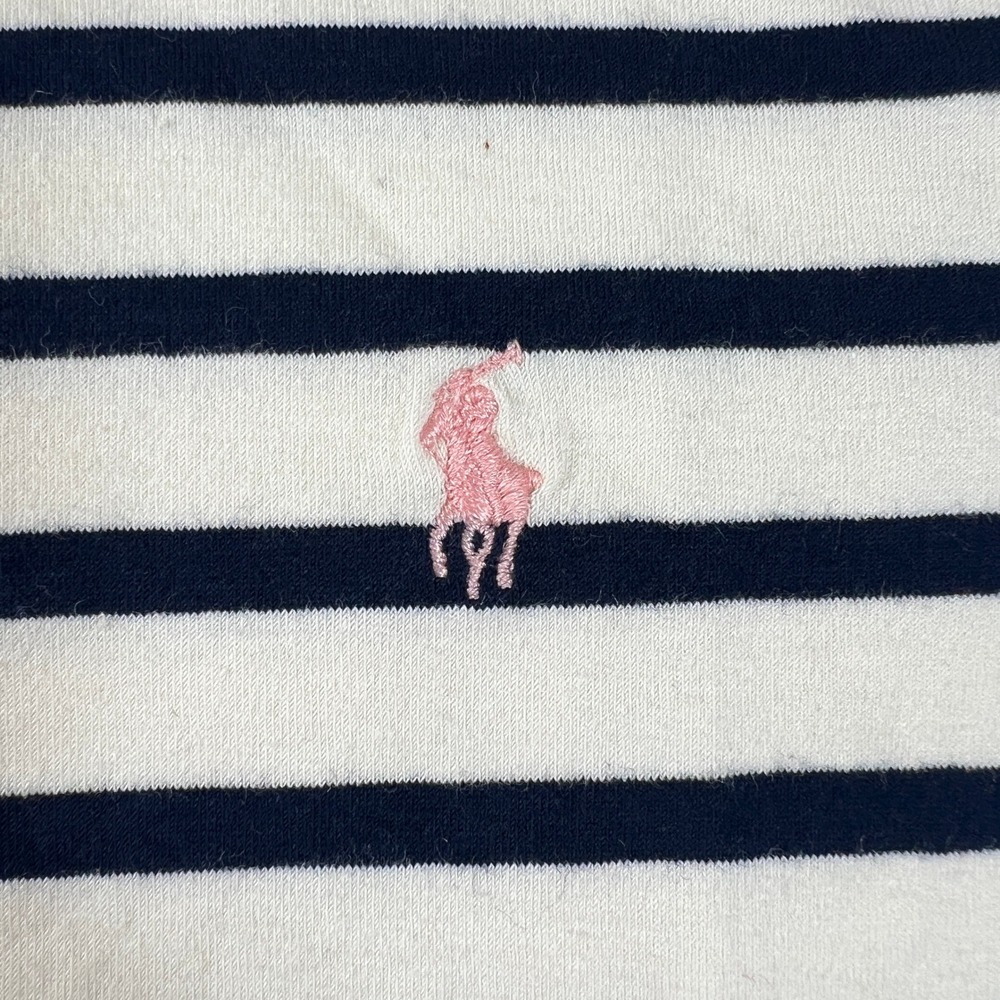 Ralph Lauren Striped T-Shirt Girls Size 5 Navy White Pink Pony Lettuce Trim NWT - Picture 3 of 9